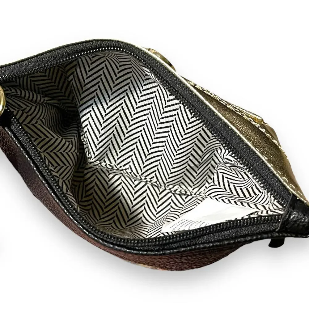 Steve Madden Double Zip Wristlet Clutch Tan Black Yellow